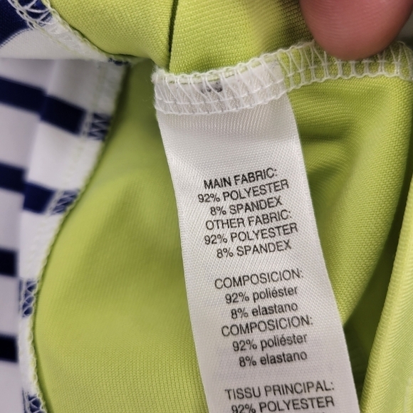 Chicos Zenergy Golf Navy & Lime Striped Top Sz Med (Chicos Size 1) - Picture 4 of 5